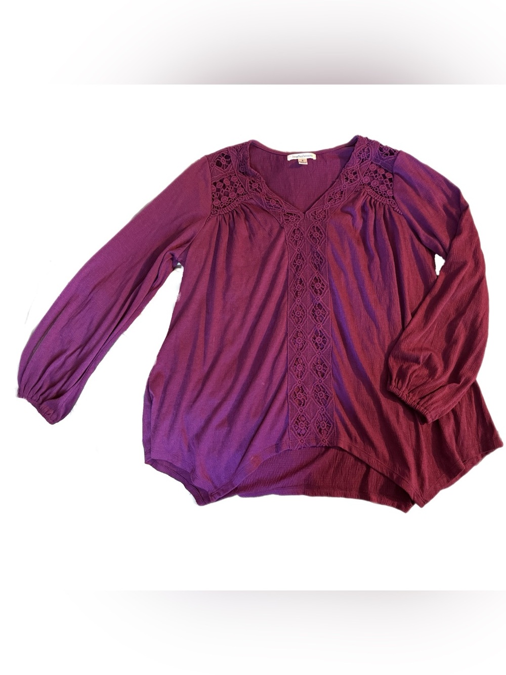 JohnPaulRichard Plum Crochet-Trim V-Neck Peasant Blouse
